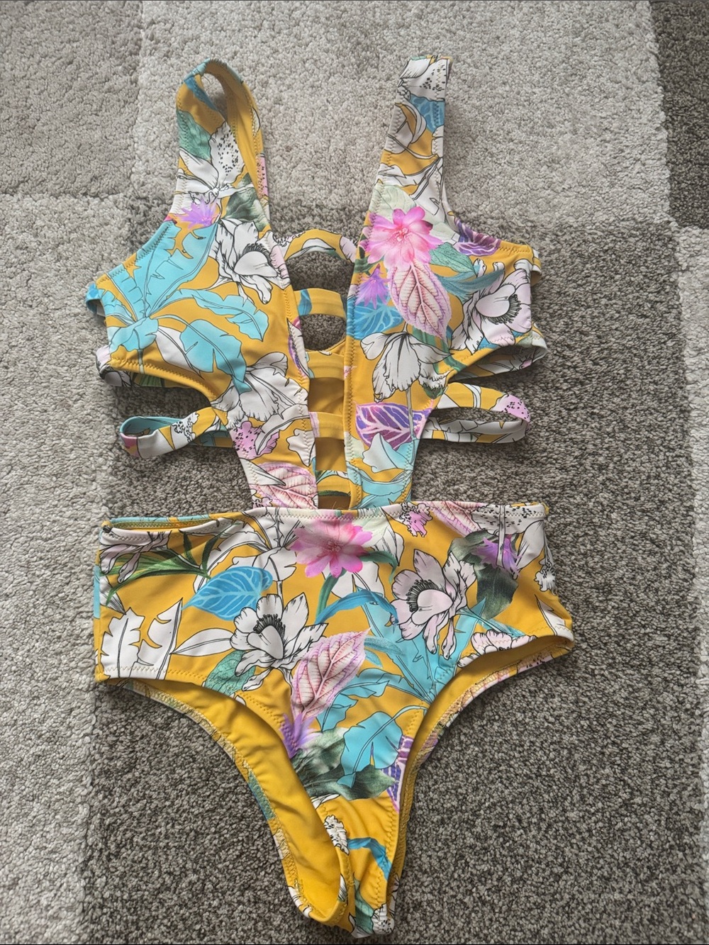 TiniBikini Floral Cutout One-Piece Swimsuit - M